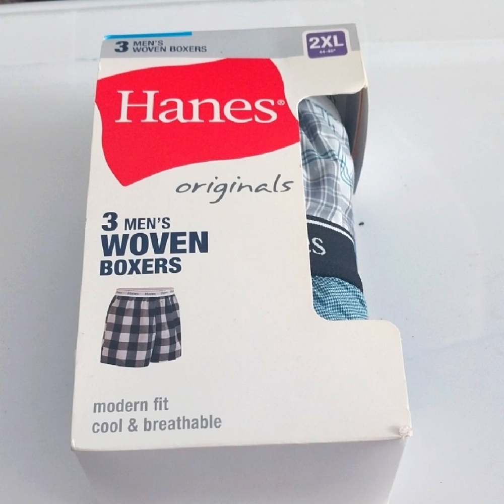 Hanes Men's Woven Boxers - Blue and Gray